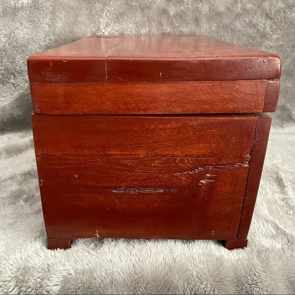 Solid Wood Handcrafted Jewelry Keepsake Box Mirror Lid Green Felt Lining - Picture 5 of 11